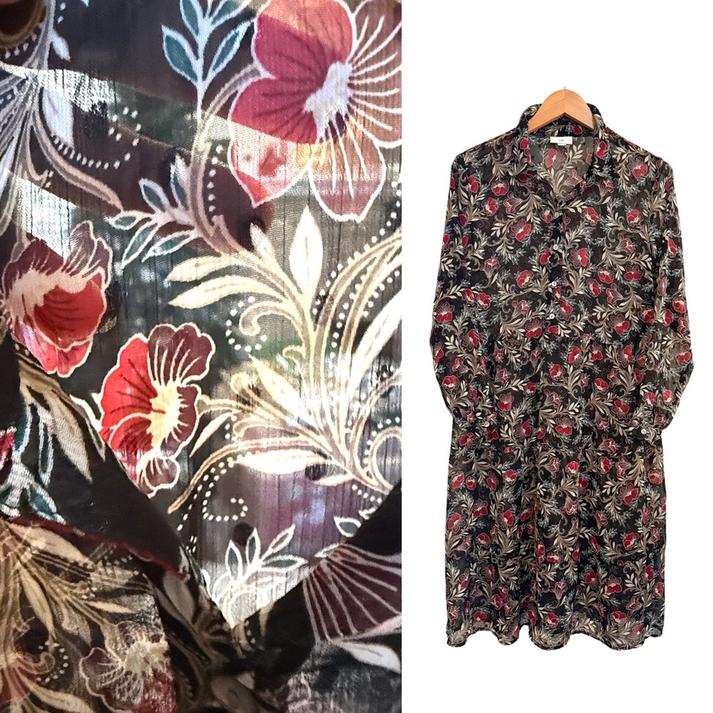 J. Jill Black Floral Long Sleeve Dress Boho Prairie Cottage-core Whimsigot - Picture 4 of 5